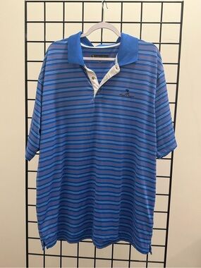 Pebble Beach Blue Multi-Striped Polo with White Placket